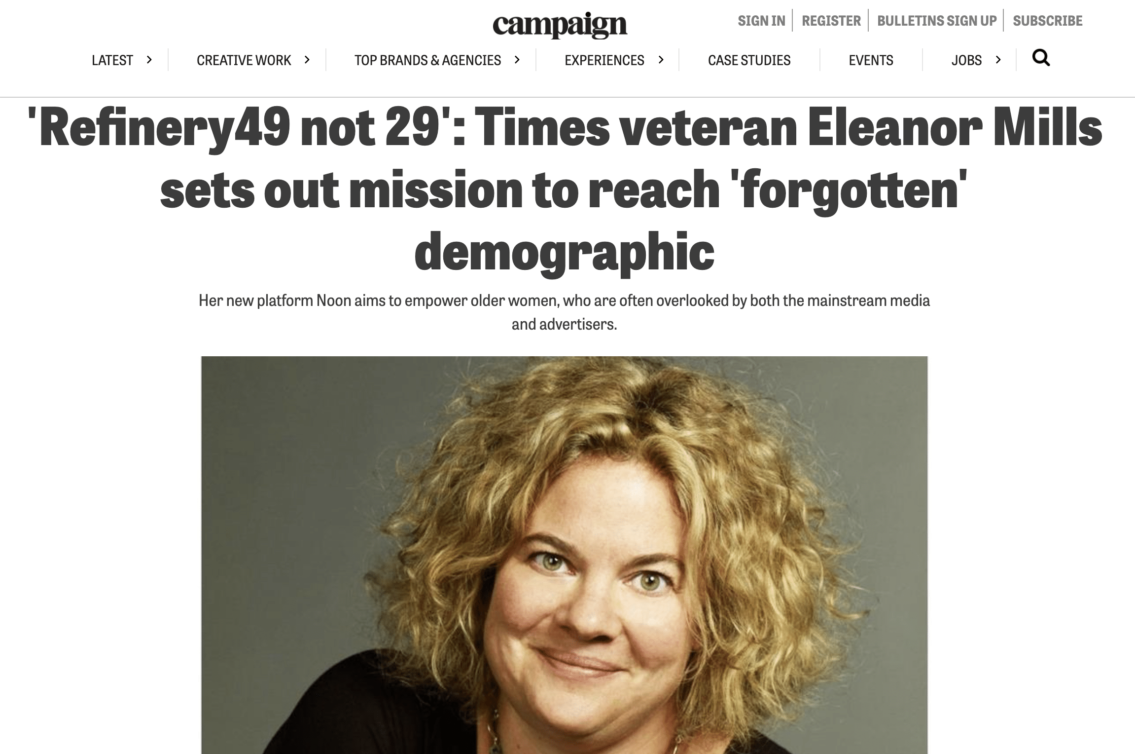 screenshot of Campaign article about Noon launch