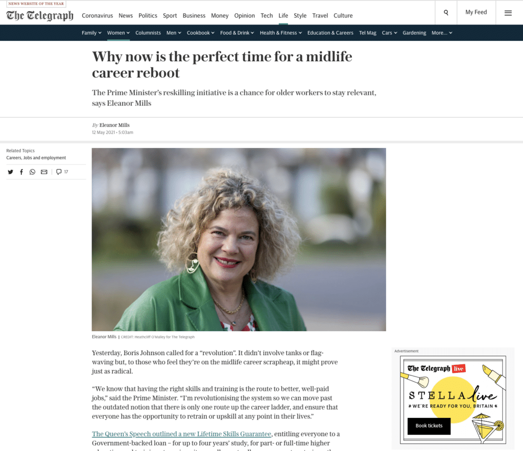 Telegraph article by Eleanor Mills - time for a career reboot