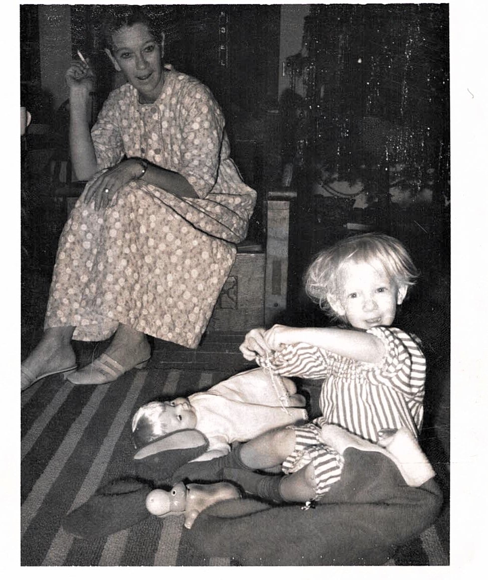 Barbara and Cass sitting on the floor