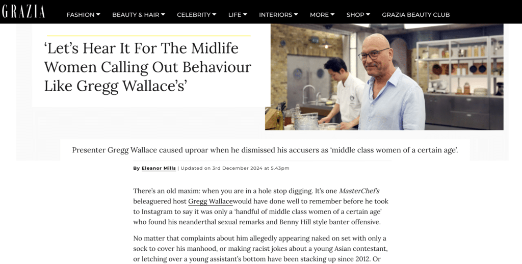 Eleanor Mills article in Grazia about Gregg Wallace