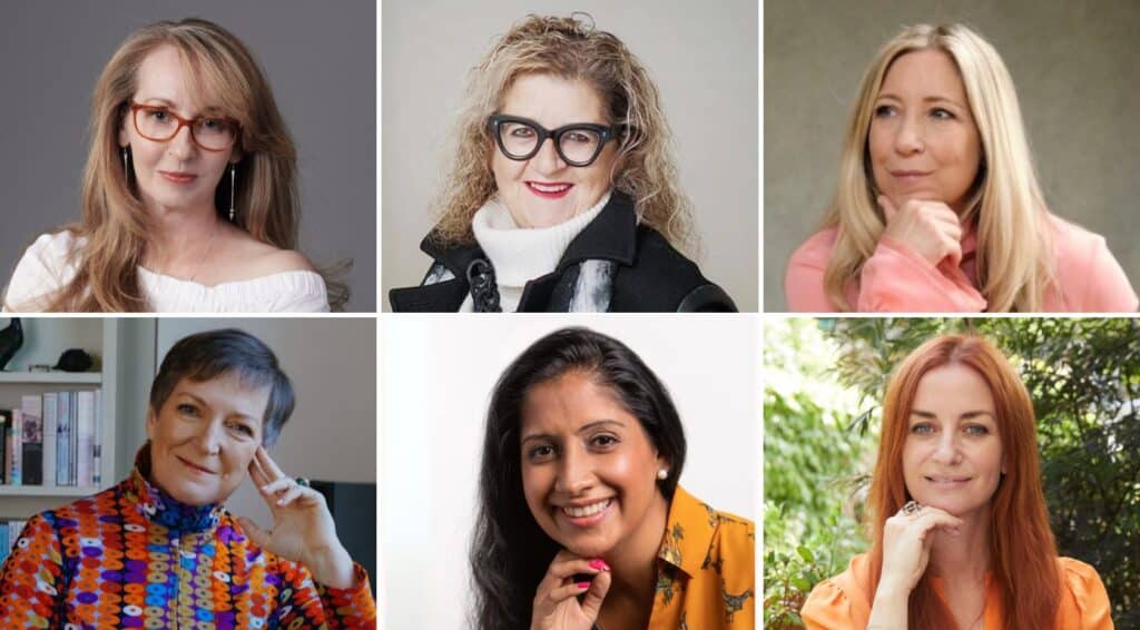 divorce panel collage featuring Jennifer Howze, Sandra Davis, Joanna Goslin, Avivah Wittenberg Cox, Minreet Kaur, Stacey Duguid