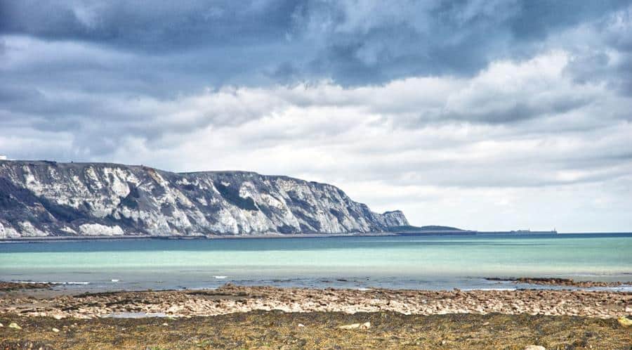 Cliffs off Folkestone coast and sea