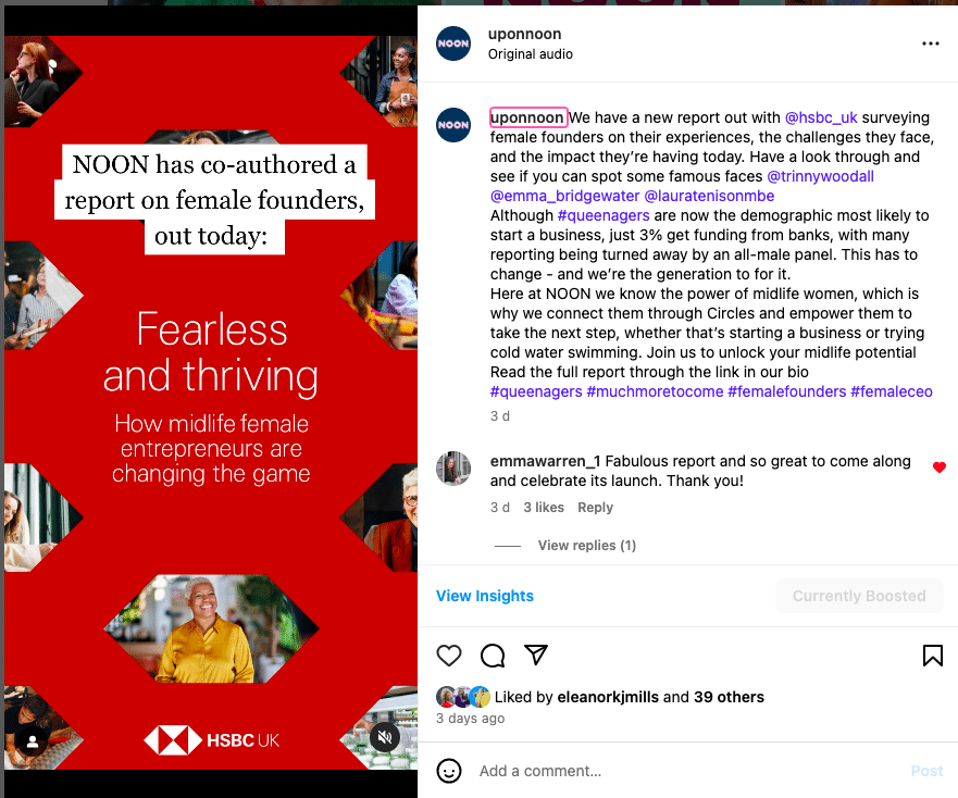 Screenshot of NOON instagram reel of HSBC report