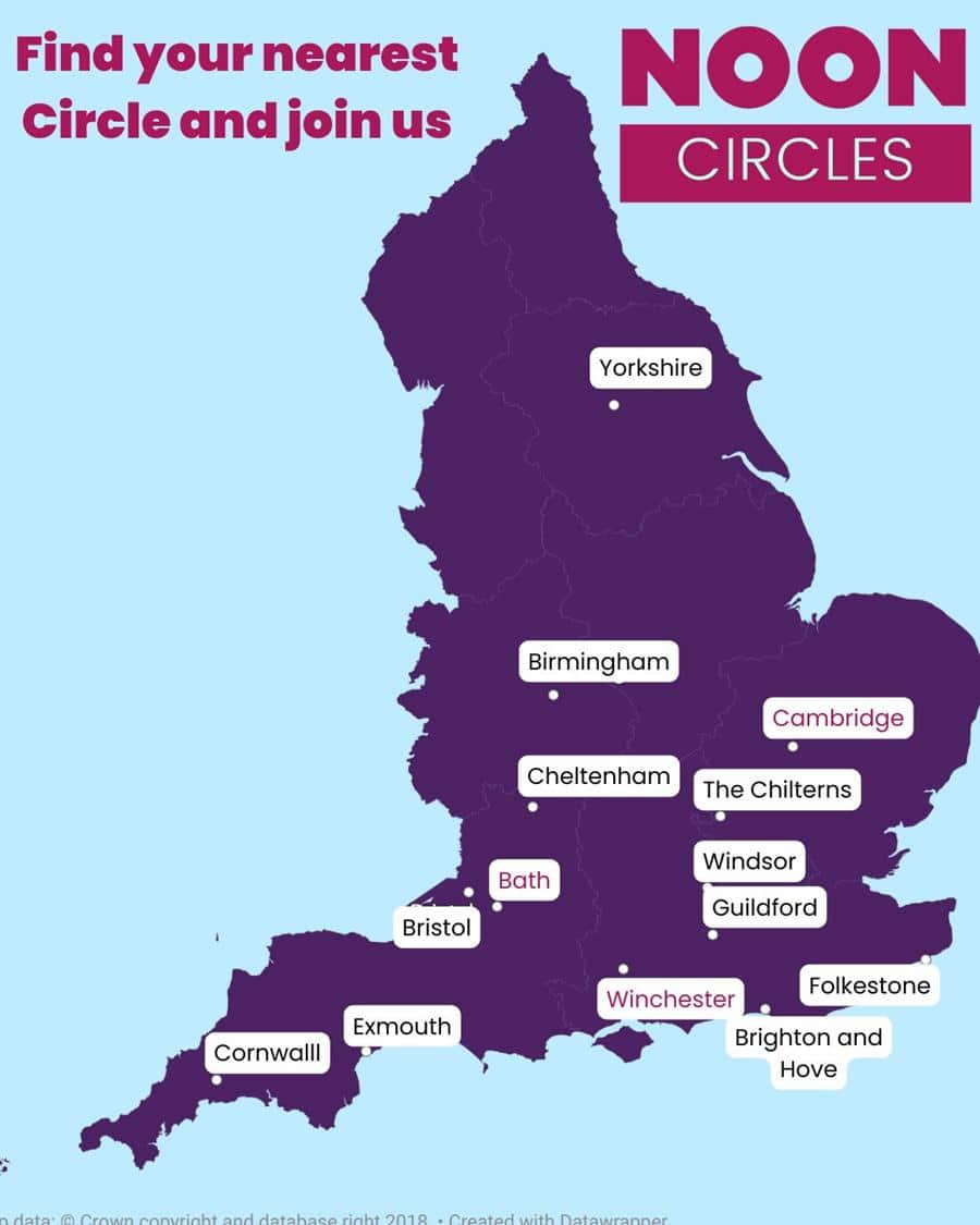 Map of UK showing NOON circles