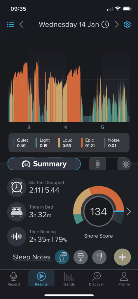 screenshot from SnoreLab