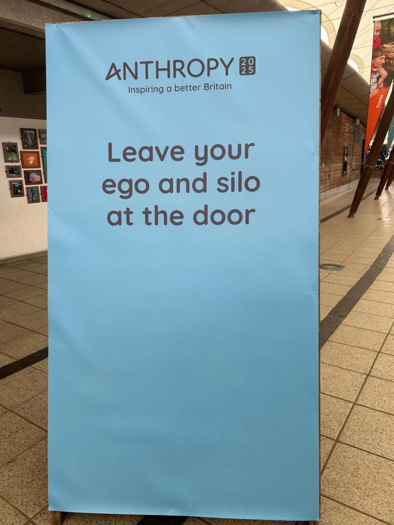 Banner from Anthropy conference at the Eden Centre