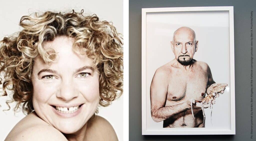Eleanor Mills portait by Rankin next to Ben Kingsley picture from the Fishlove private view