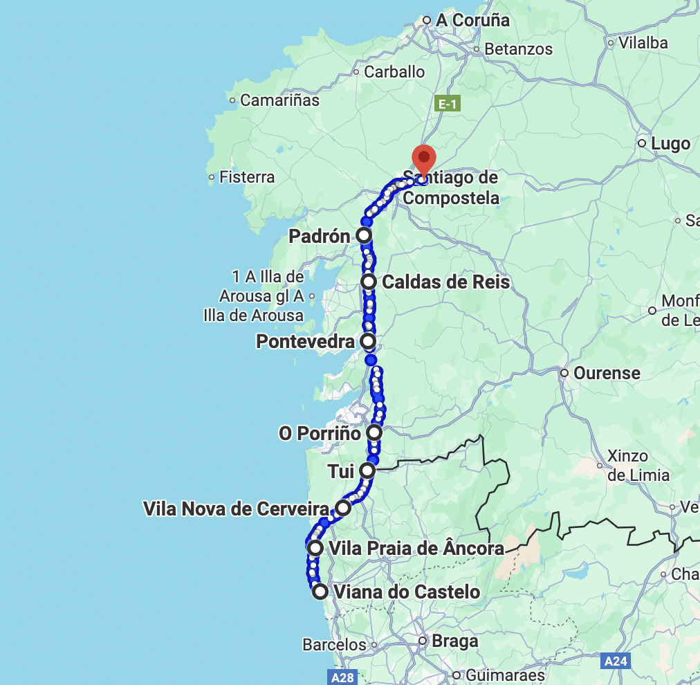 route on Camino Walk with NOON Retreat