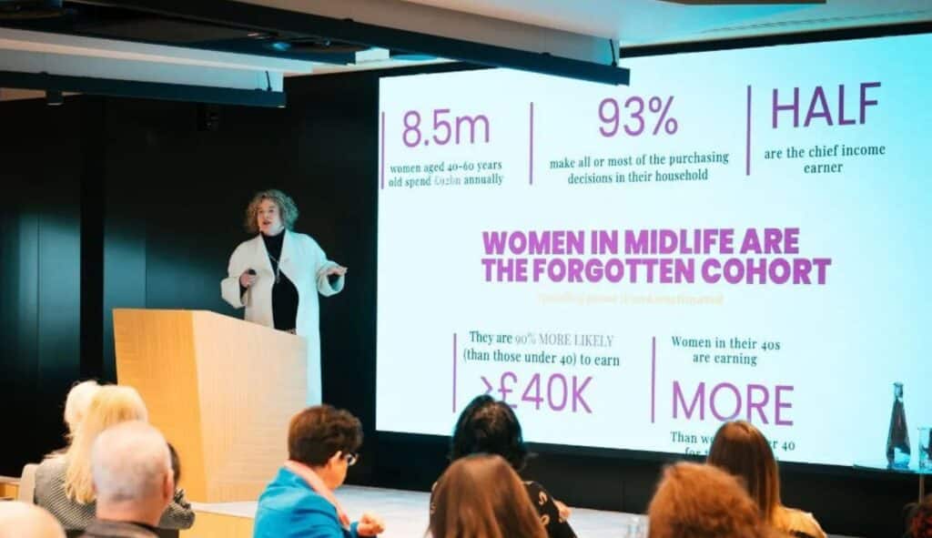 Eleanor Mills as a keynote speaker with slides